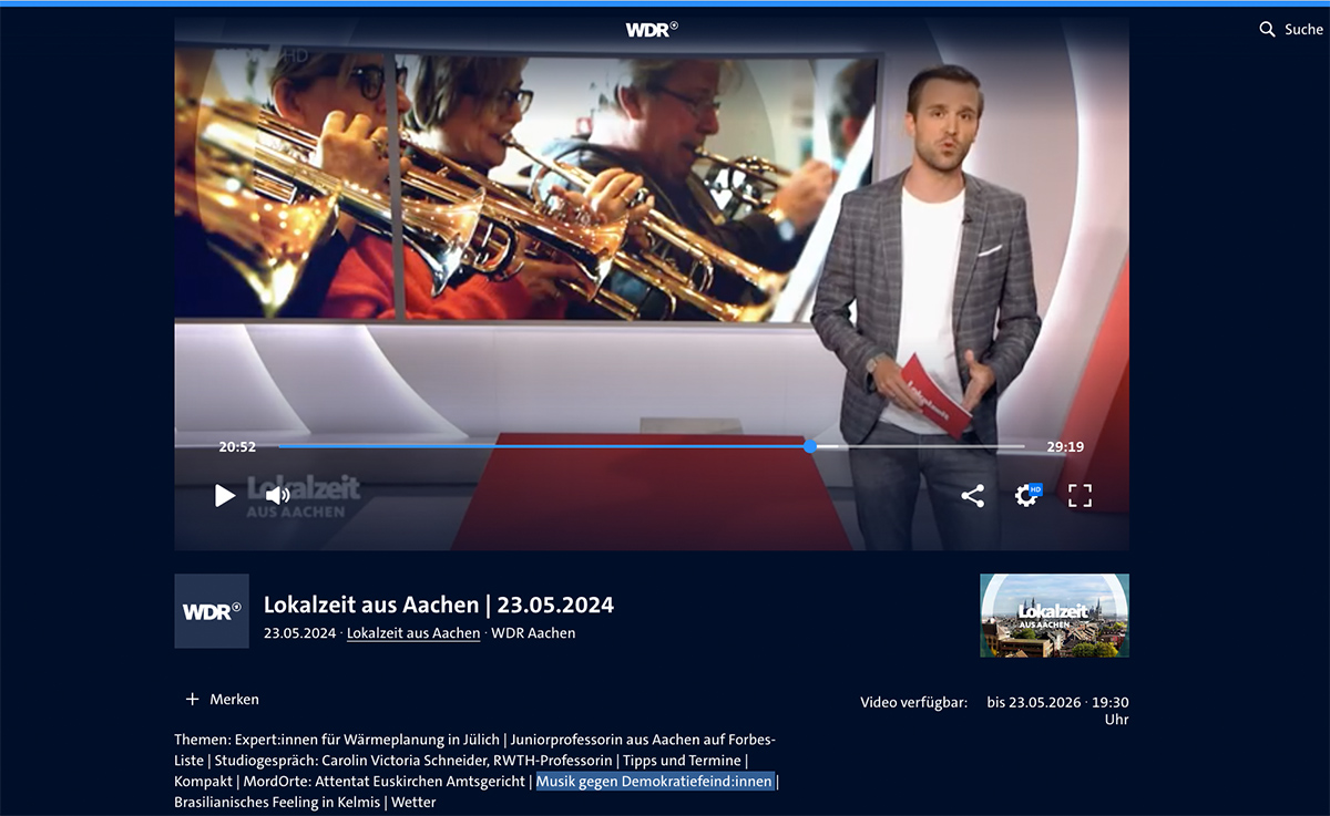 Initiative supported by WE AID: Orchester für Vielfalt – Orchestra for Diversity on national TV WDR Aachen